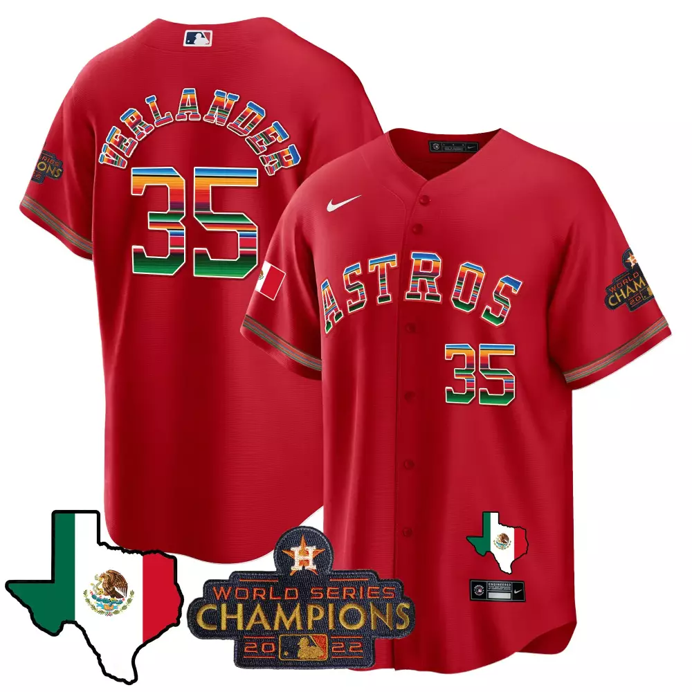 Justin Verlander 35 Astros Jersey Red City Connect World Series Champions 2022 Mexico Flag