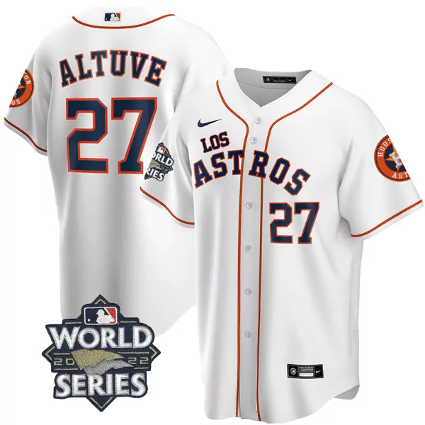 Jose Altuve 27 Houston Astros Jersey White World Series 2022 Men Navy Blue Orange