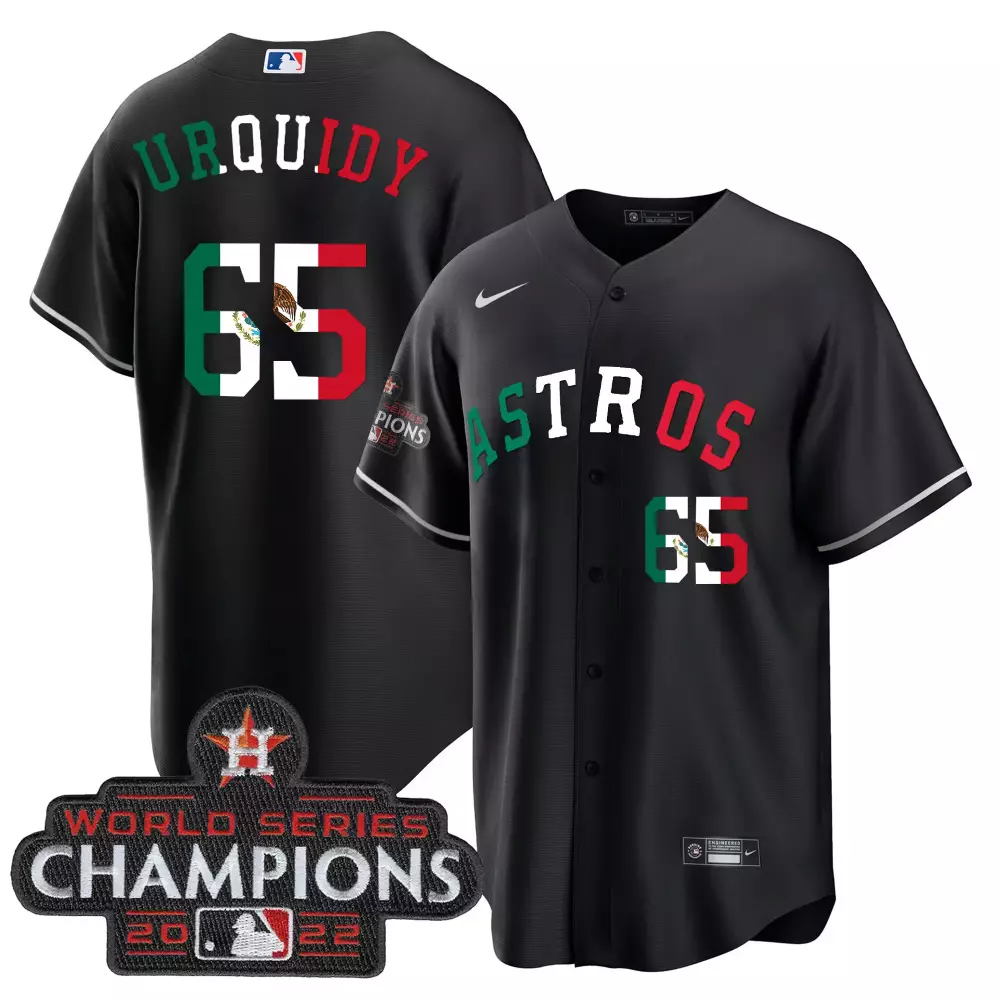 Jose Urquidy 65 Astros Jersey Black Mexico Day World Series Champions 2022 Men Green