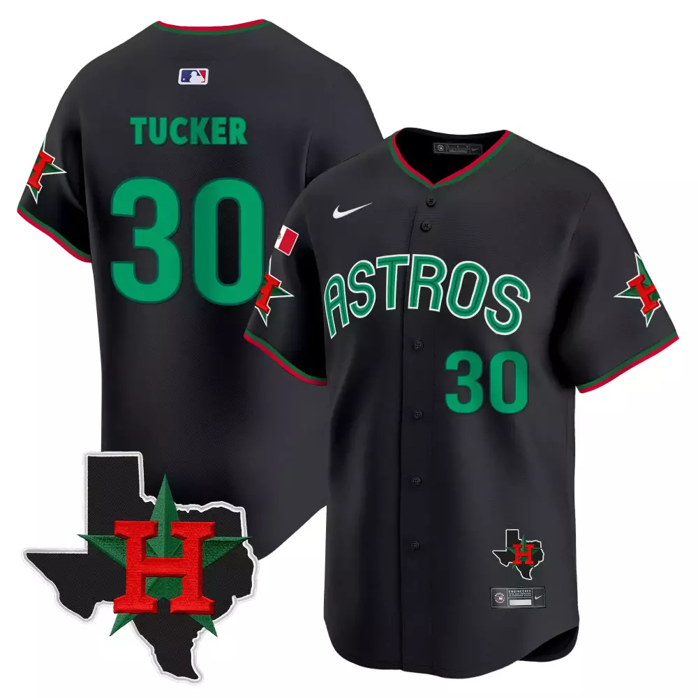 Kyle Tucker 30 Astros Jersey Black Mexico Flag Texas Outline Men MLB Green Red Vapor