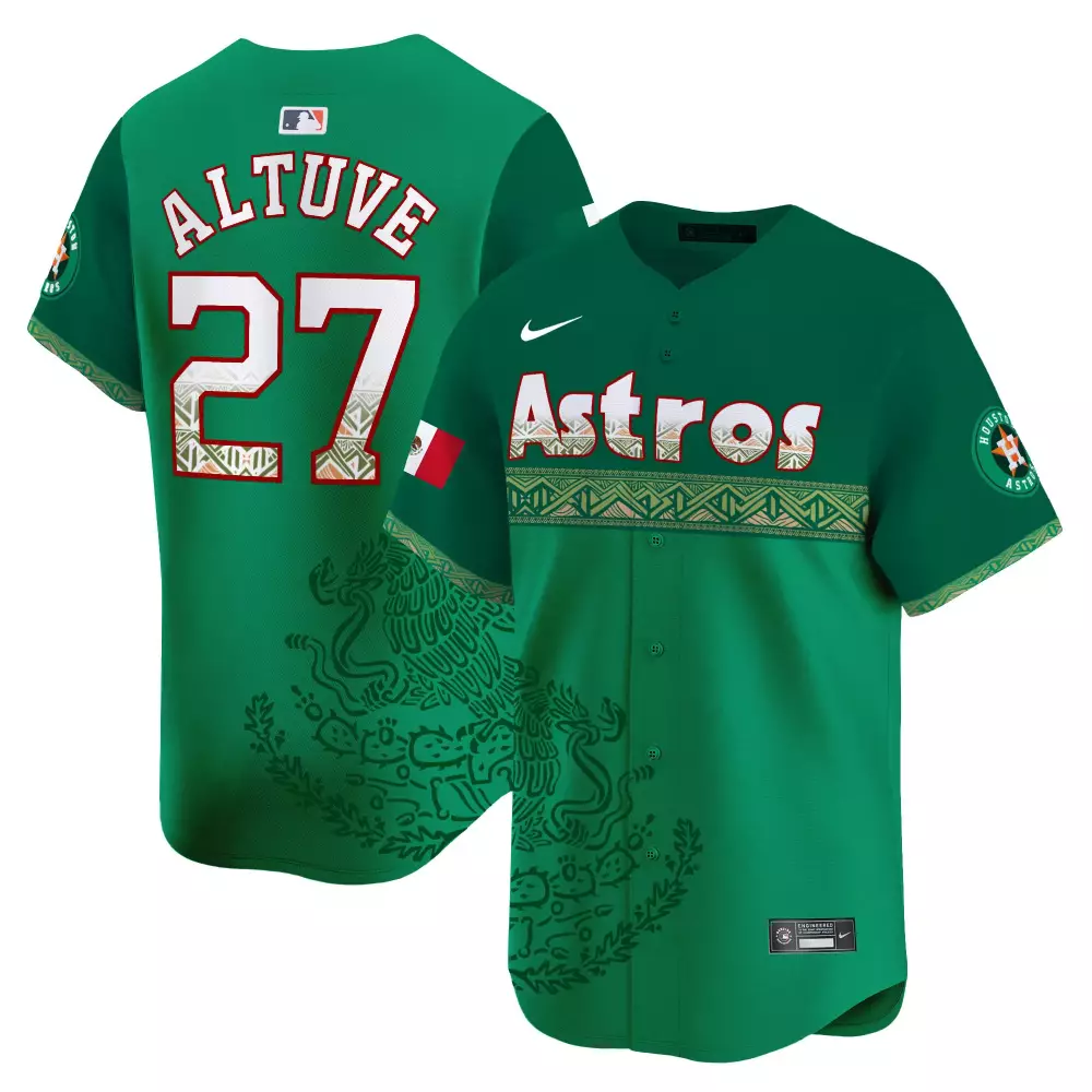 Jose Altuve 27 Astros Jersey Green Mexican Heritage Men Custom Design White Orange