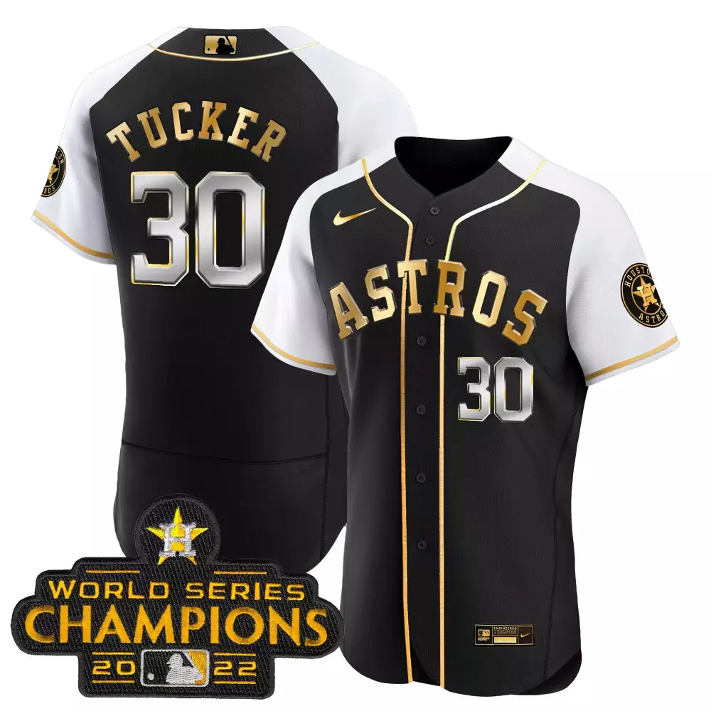Kyle Tucker 30 Astros Jersey Black World Series Champions 2022 Men White Gold Alternate