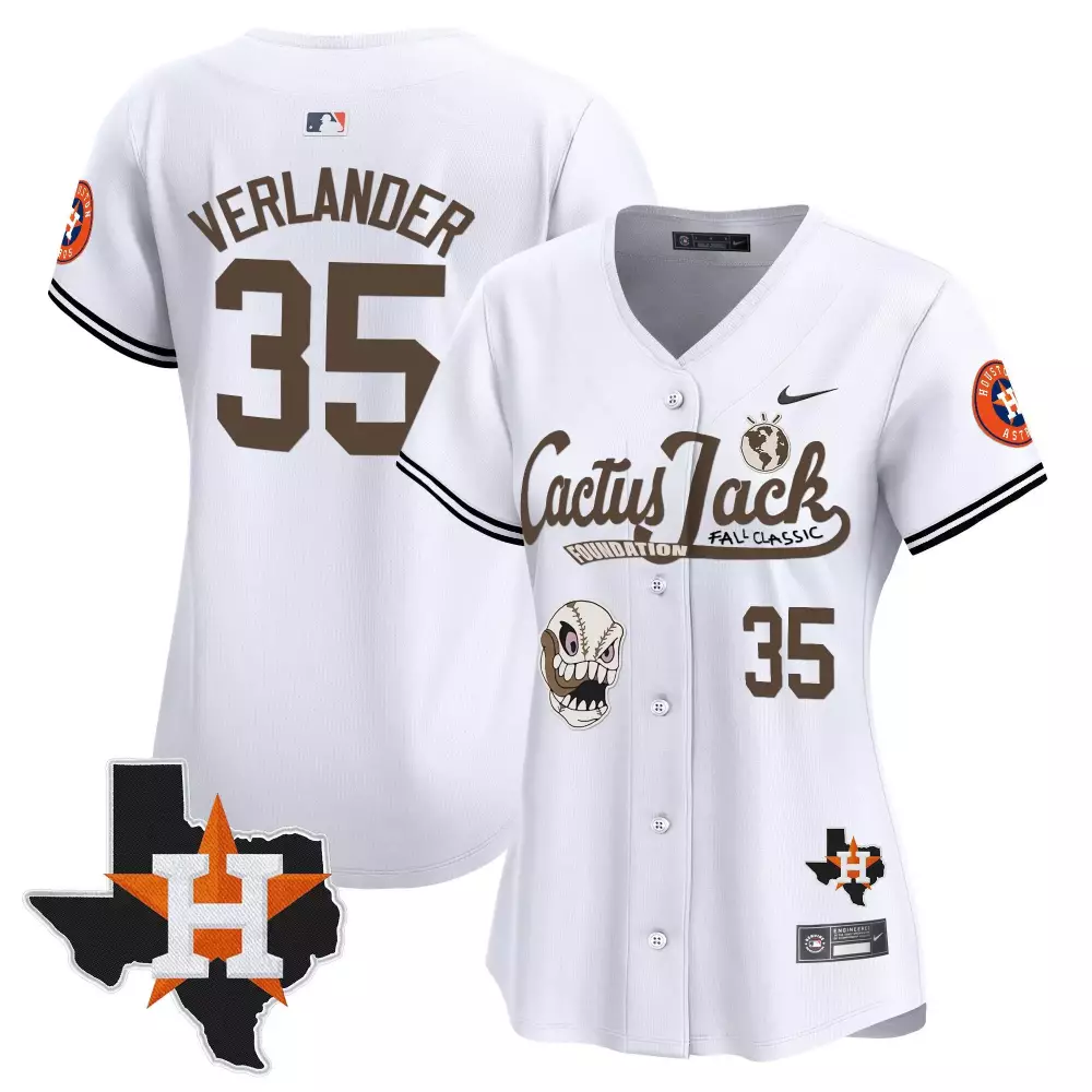 Justin Verlander 35 Astros Jersey White Cactus Jack Foundation Fall Classic Houston Texas