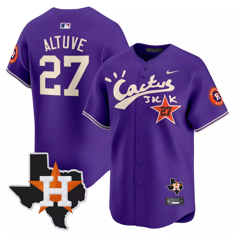 Jose Altuve 27 Houston Astros Jersey Purple Cactus Jack Texas Shape Men Alternate