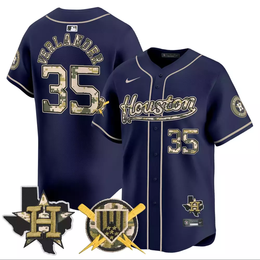 Justin Verlander 35 Jersey Navy Blue Camo Alternate Houston Astros Texas Shape Men