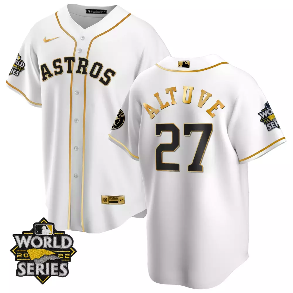 Jose Altuve 27 Astros Jersey White 2022 World Series Men Gold Black Cool All Stitched