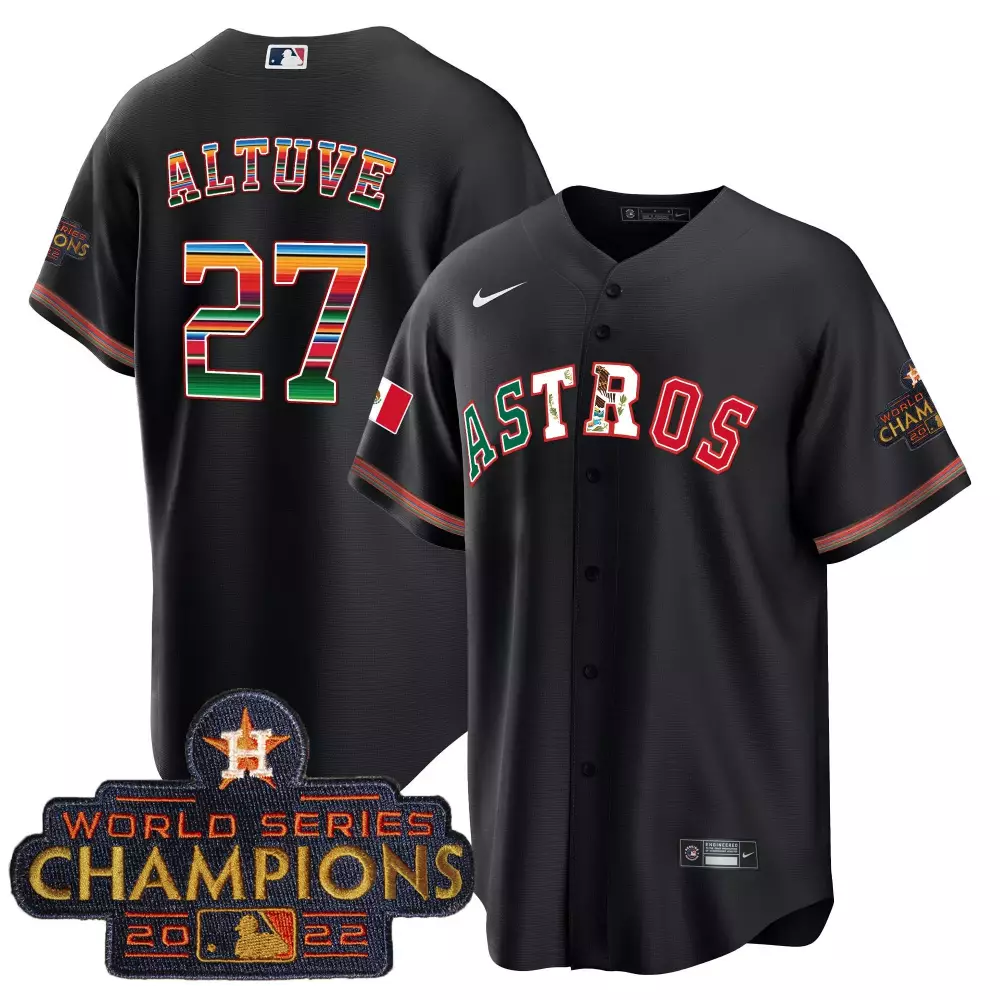 Jose Altuve 27 Astros Jersey Black World Series Champions 2022 Men Red Green White
