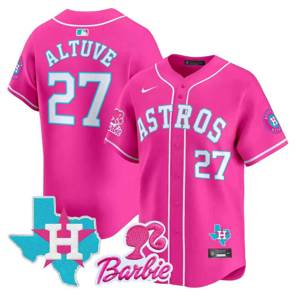 Jose Altuve 27 Astros Jersey Pink Barbie Houston Map Silhouette Men Alternate White