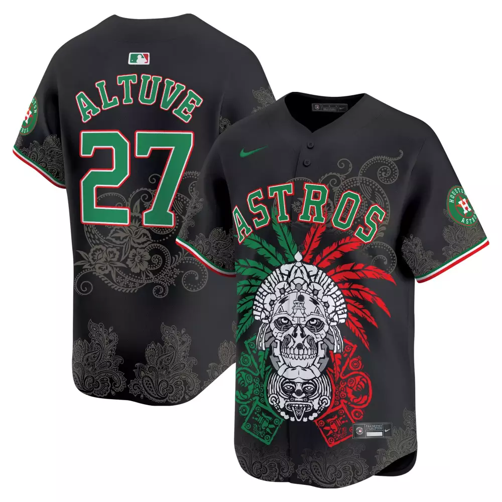 Jose Altuve 27 Astros Jersey Black Mexico City Series 2023 Men Custom Design Green