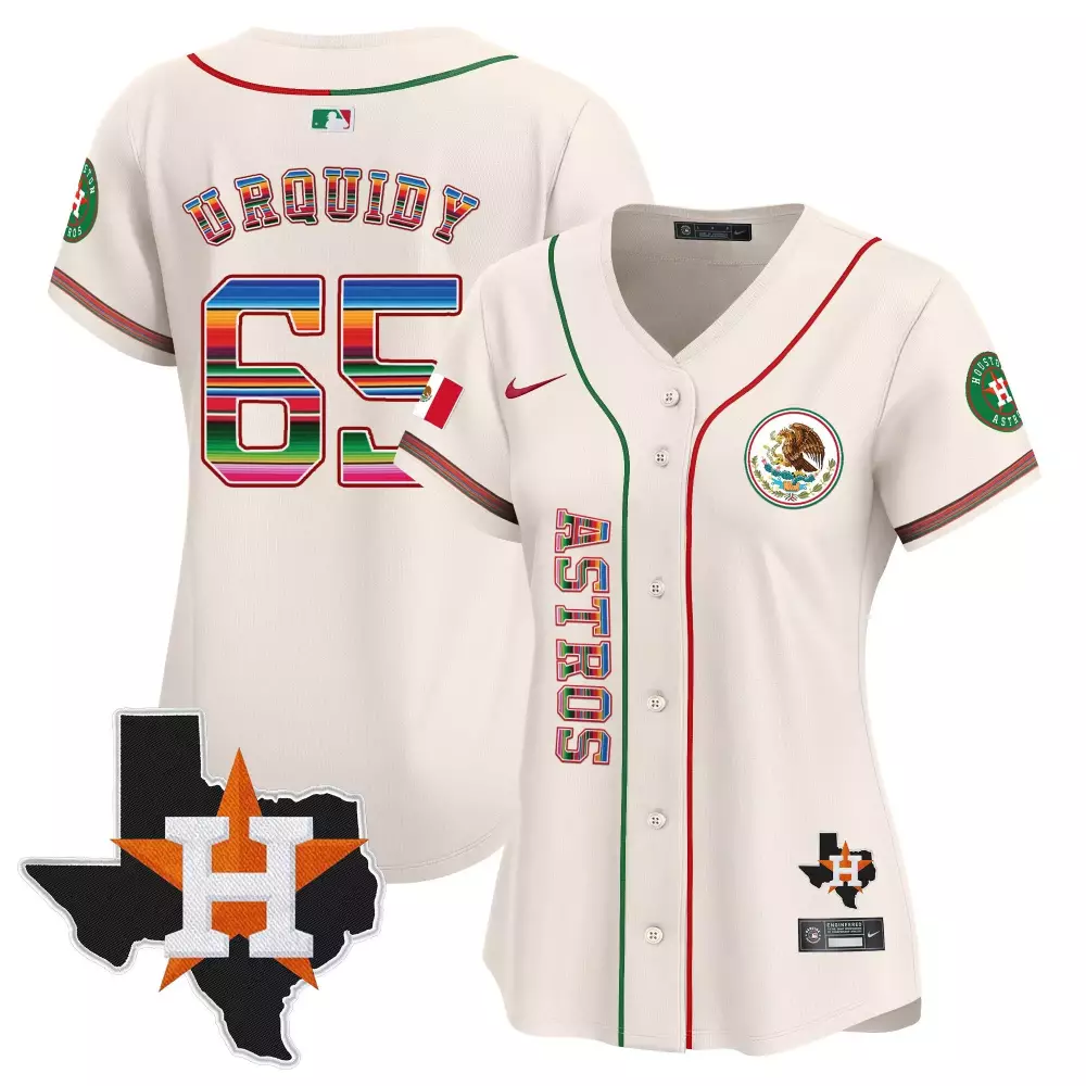 Jose Urquidy 65 Astros Jersey White Hispanic Heritage Mexico Flag Texas Women Custom Design