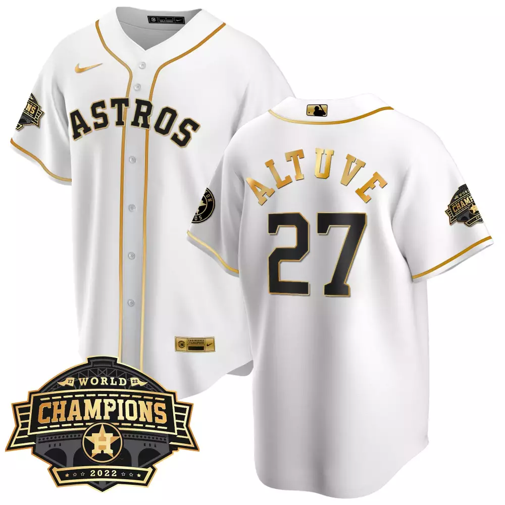Jose Altuve 27 Astros Jersey White World Series Champions 2022 Men Gold Black All