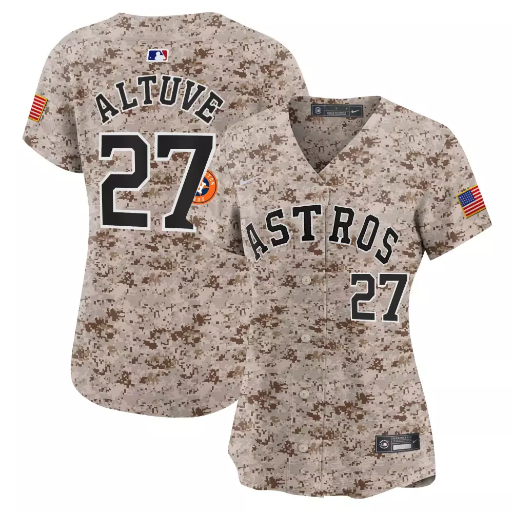 Jose Altuve 27 Astros Jersey Tan Military Appreciation American Flag Men Alternate