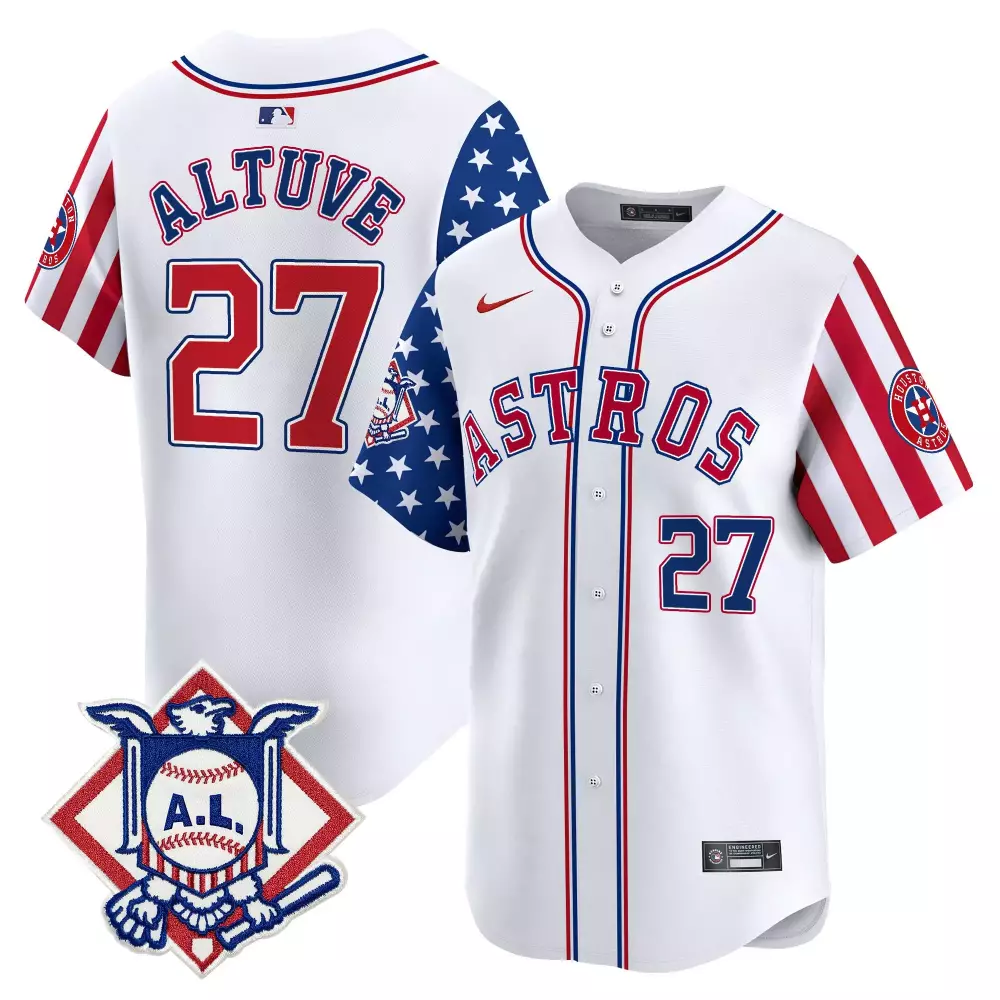 Jose Altuve 27 Astros Jersey White Stars And Stripes American League Men Split Design