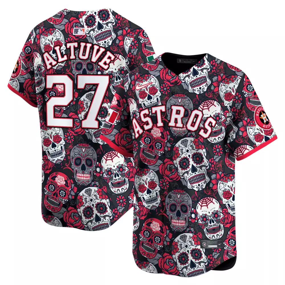 Jose Altuve 27 Astros Jersey Black Day Of The Dead Men Sugar Skull Pattern Custom Design