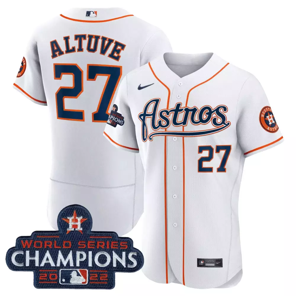 Jose Altuve 27 Astros Jersey White World Series Champions 2022 Men Orange Navy All