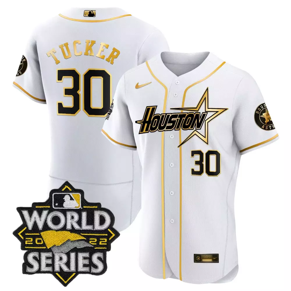 Kyle Tucker 30 Houston Astros Jersey White World Series 2022 Men Gold Black Flex