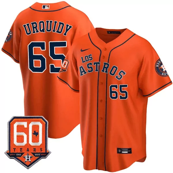 Jose Urquidy 65 Houston Astros Jersey Orange 60 Years 1962 2022 Men Navy Blue Heritage
