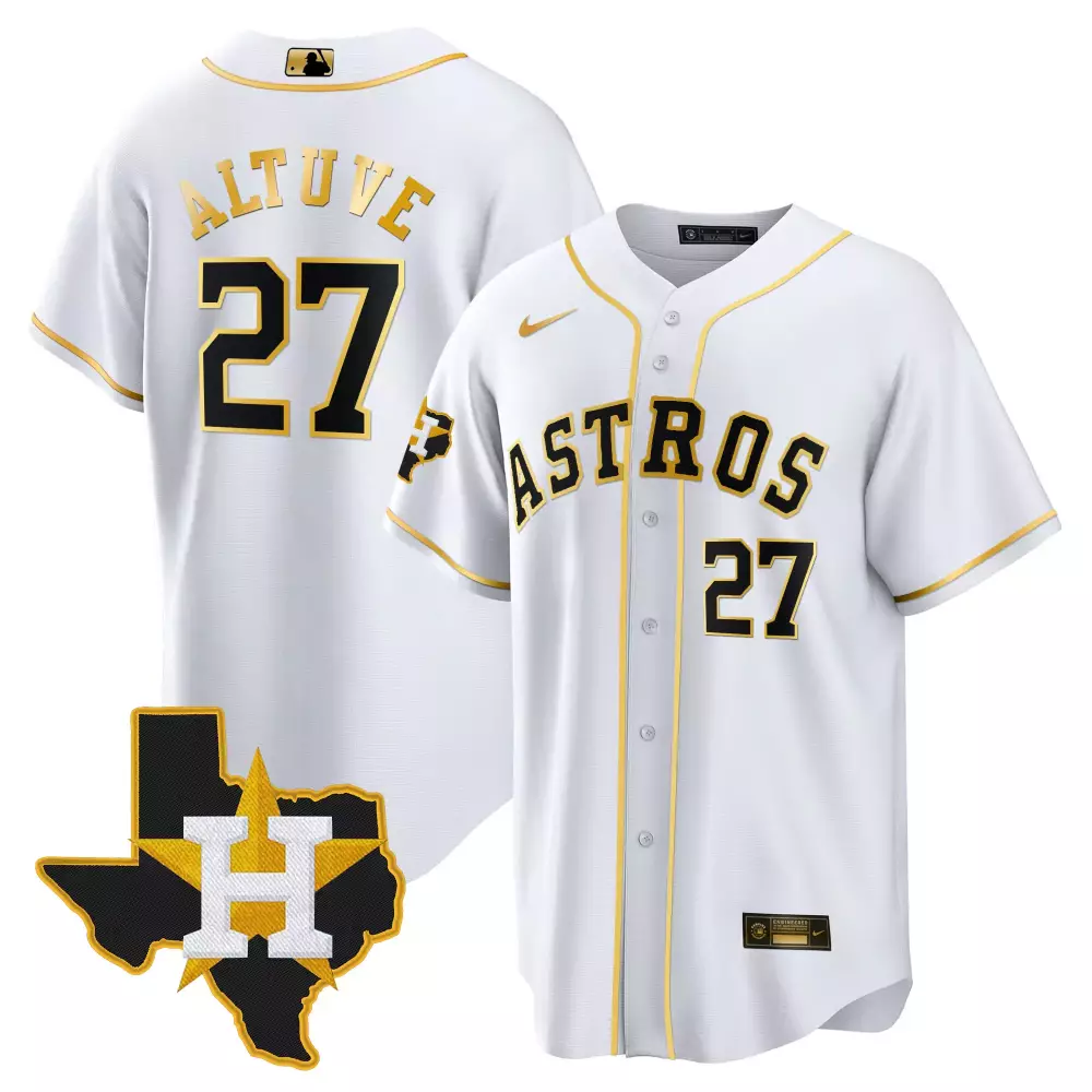 Jose Altuve 27 Astros Jersey White Men Gold Black Stitched Vapor