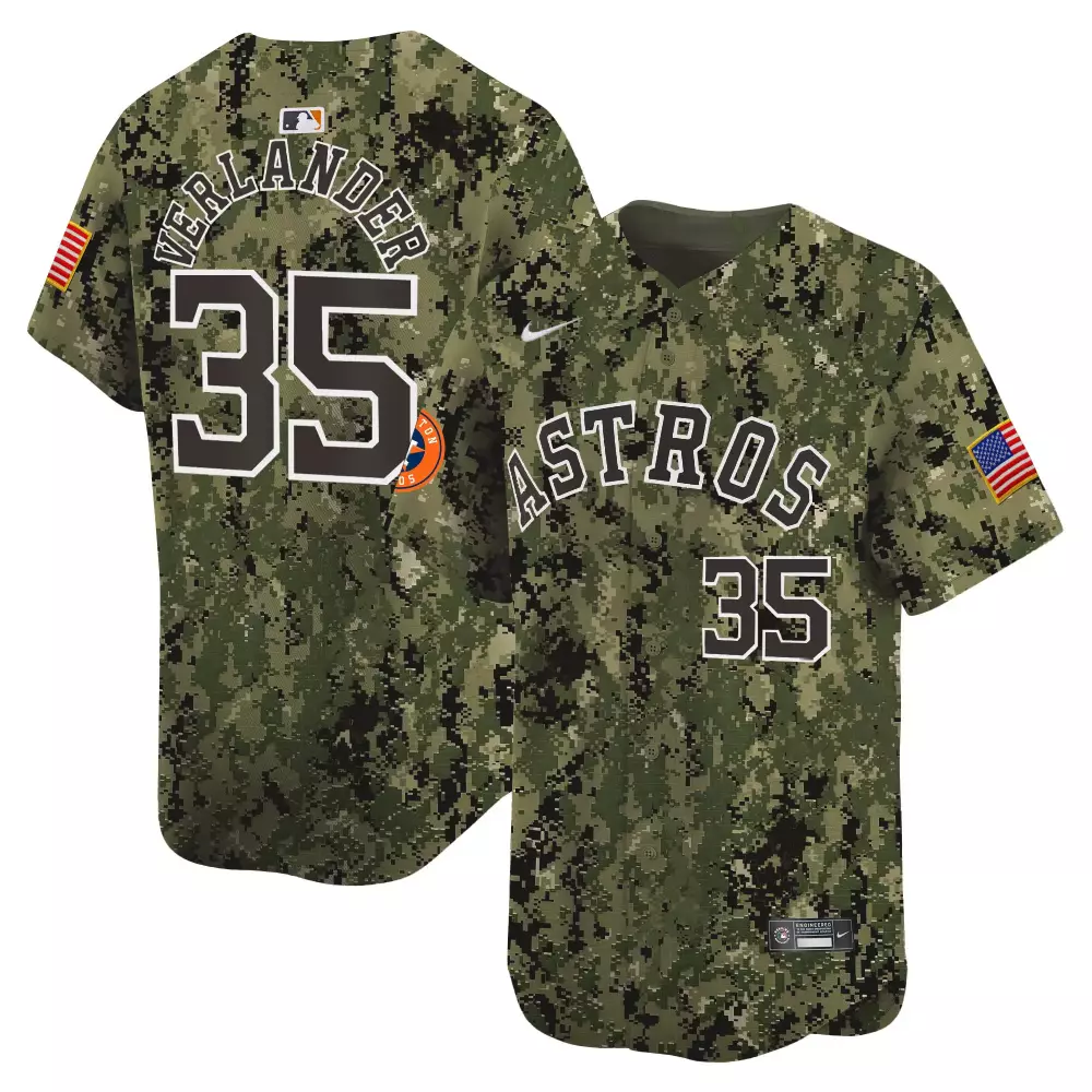 Justin Verlander 35 Astros Jersey Green Military Appreciation Men Custom Design Black