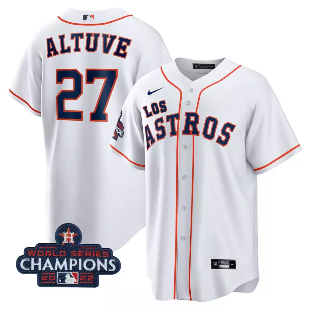 Jose Altuve 27 Houston Astros Jersey White World Series Champions 2022 Men Navy Blue