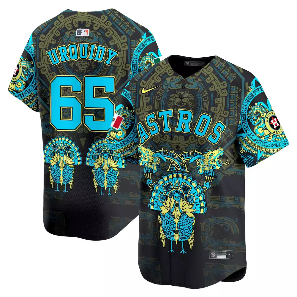 Jose Urquidy 65 Astros Jersey Black City Connect Men Alternate Custom Design Cyan