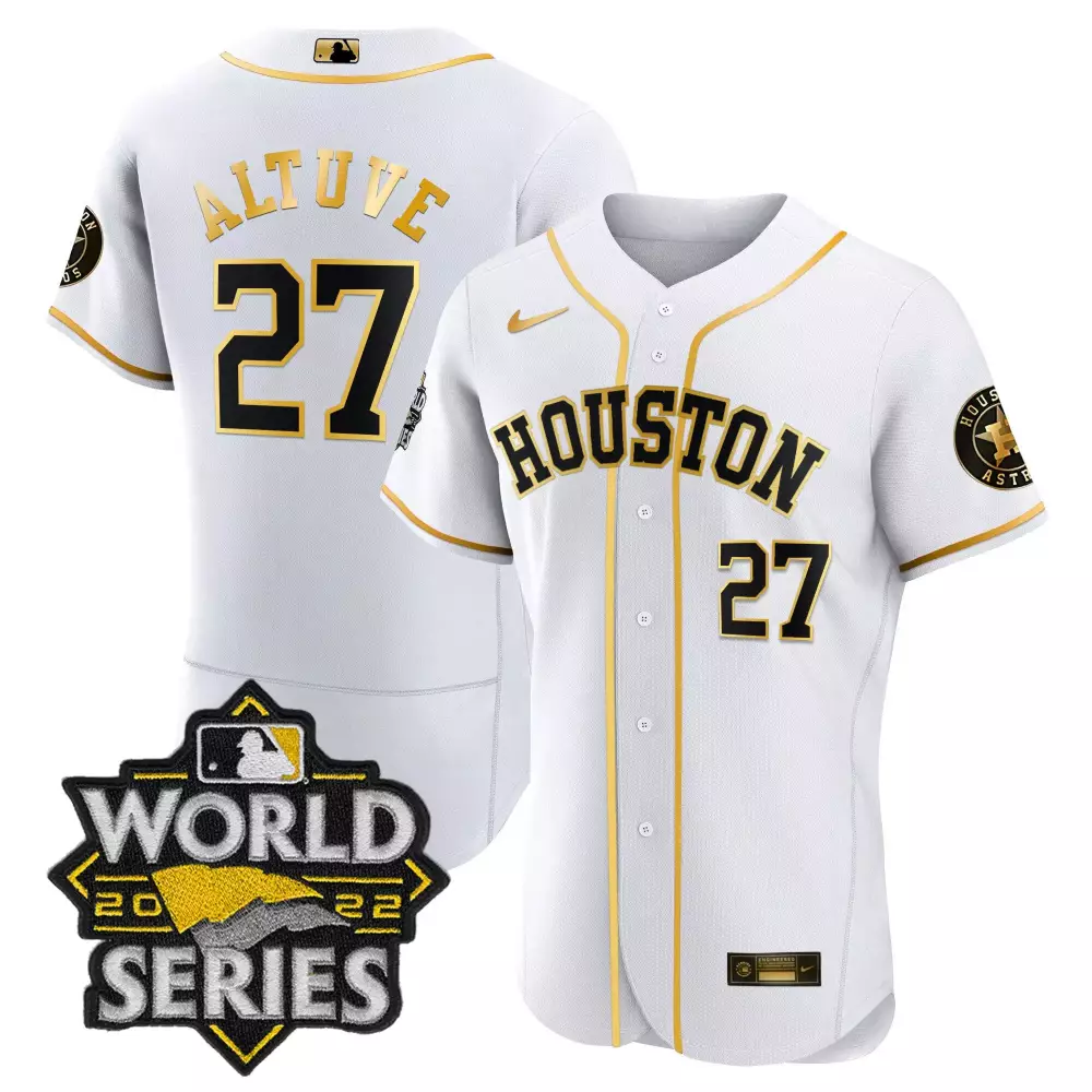 Jose Altuve 27 Houston Astros Jersey White World Series 2022 Men Alternate Gold Black
