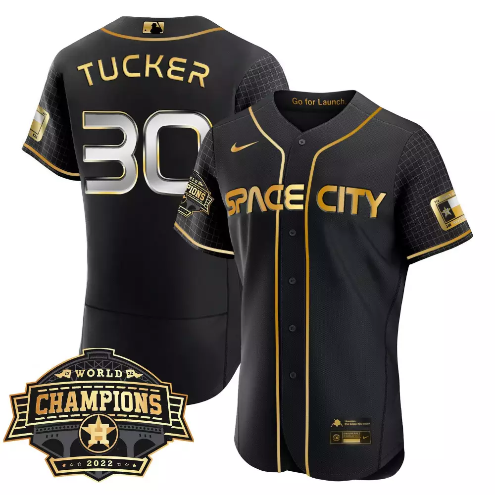 Kyle Tucker 30 Space City Jersey Black 2022 World Series Champions Gold Silver Flex