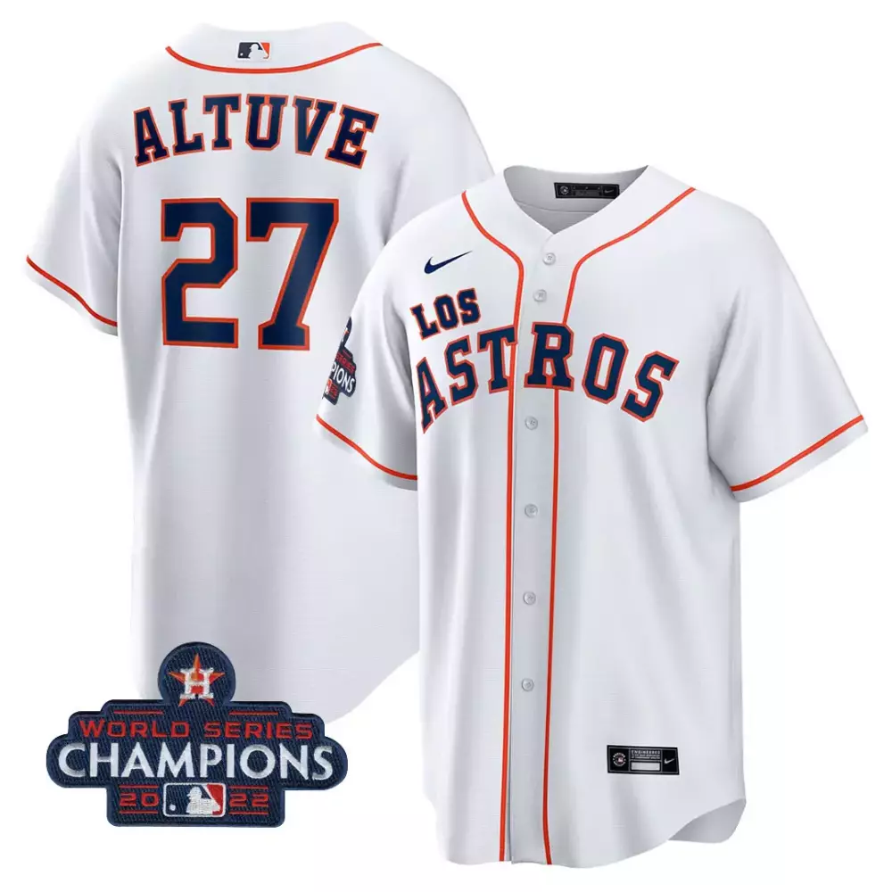 Jose Altuve 27 Houston Astros Jersey White 2022 World Series Champions Men Orange