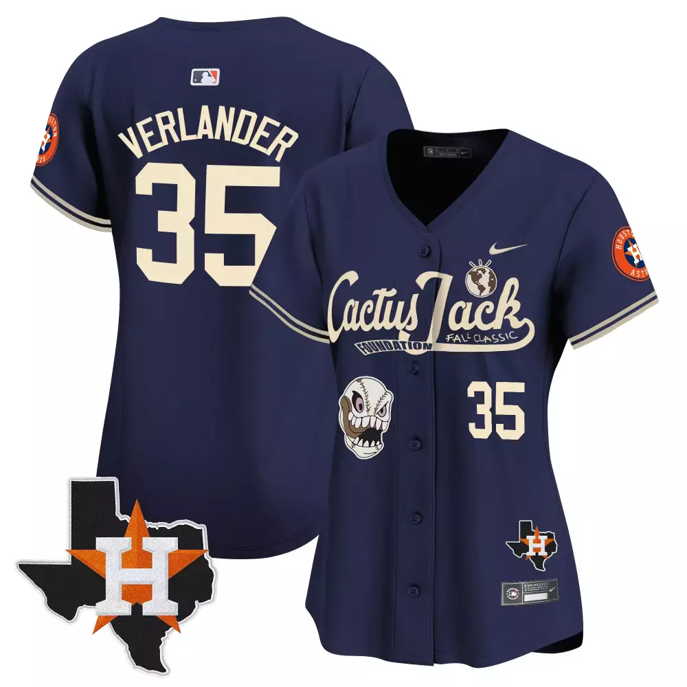 Justin Verlander 35 Astros Jersey Navy Cactus Jack Foundation Fall Classic Men Cream