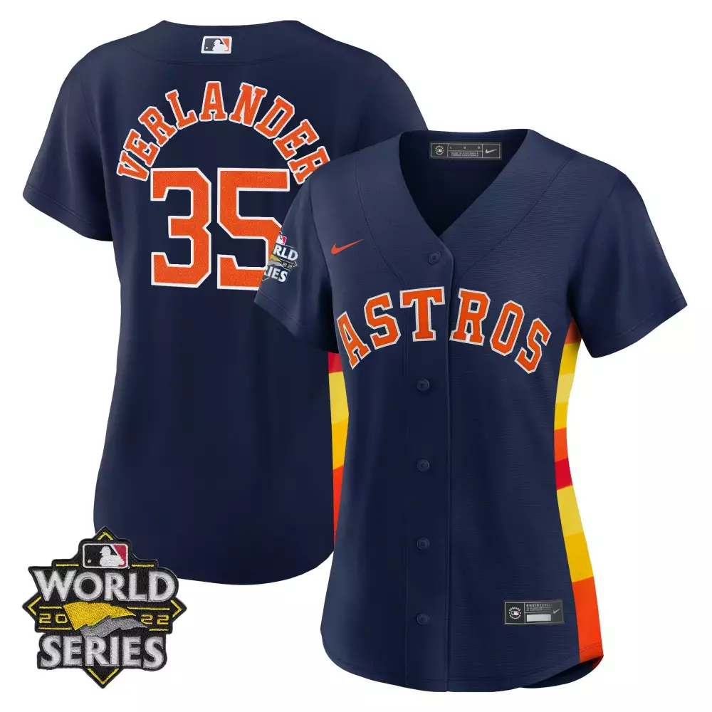 Justin Verlander 35 Astros Jersey Navy World Series 2022 Men Replica Alternate Orange