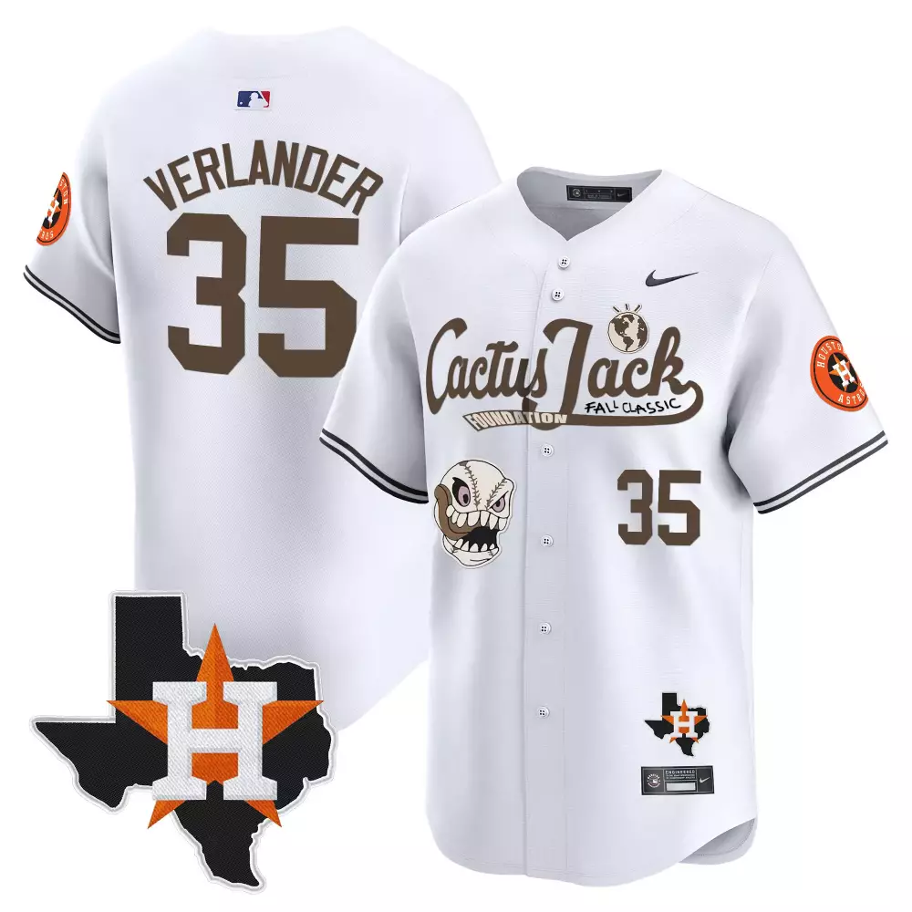 Justin Verlander 35 Jersey White Cactus Jack Fall Classic Houston Astros Texas State Outline 2023