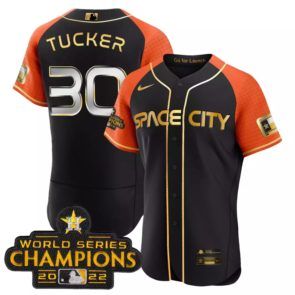 Kyle Tucker 30 Astros Jersey Black Space City World Series Champions 2022 Texas Flag