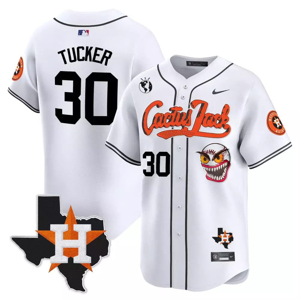 Kyle Tucker 30 Houston Astros Jersey White Cactus Jack Star Men Black Orange Vapor