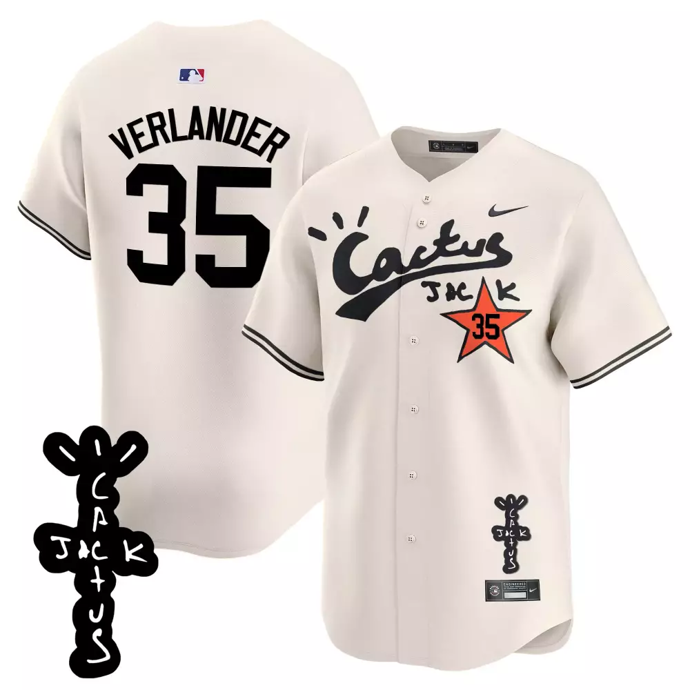 Justin Verlander 35 Jersey Cream Cactus Jack Houston Astros Travis Scott Men Black