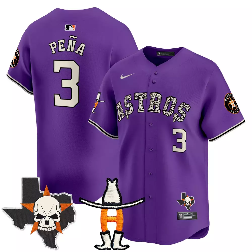 Jos Pea 3 Astros Jersey Purple City Connect Texas Skull Men Custom Design White Orange