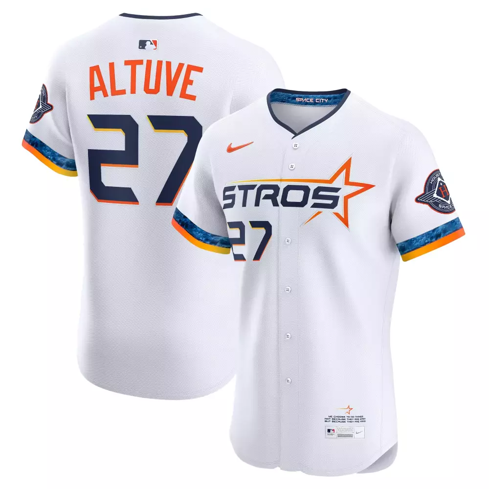 Jose Altuve 27 Astros Jersey White City Connect Space 2024 Men Custom Design Orange
