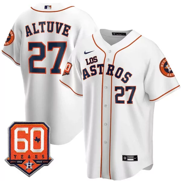 Jose Altuve 27 Houston Astros Jersey White 60th Anniversary 60 Years 1962-2022 2022