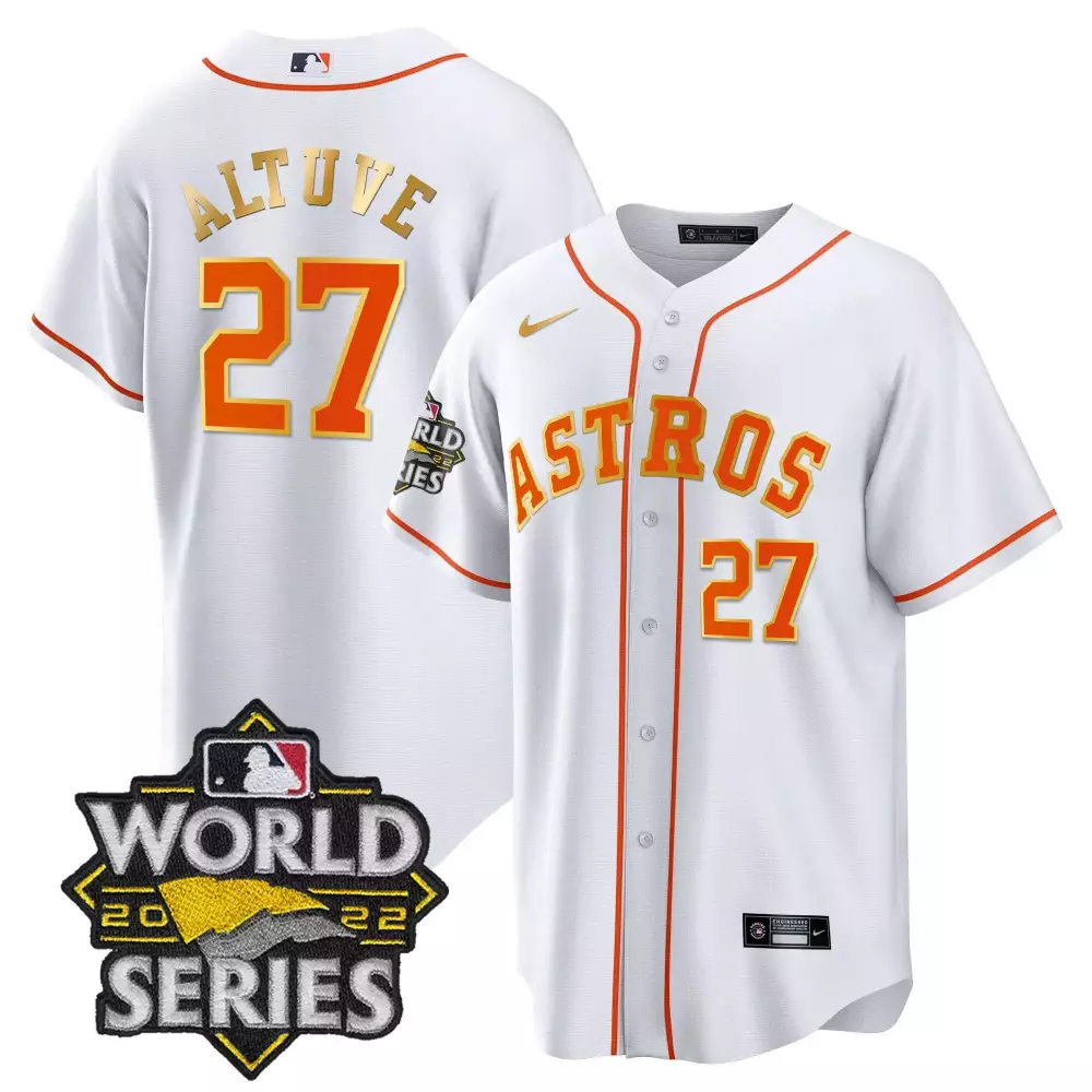 Jose Altuve 27 Astros Jersey White World Series 2022 Men Orange Gold Cool All Stitched