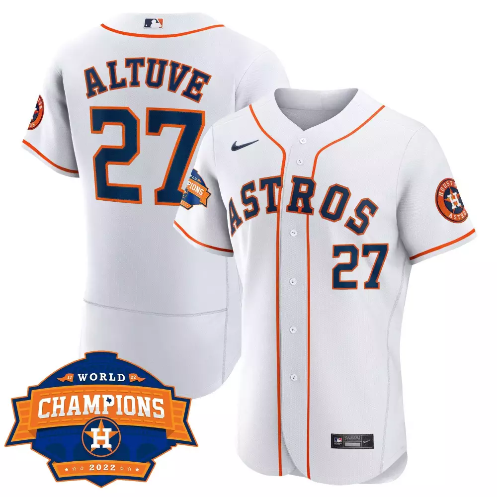 Jose Altuve 27 Houston Astros Jersey White World Champions 2022 Men Orange Navy Blue