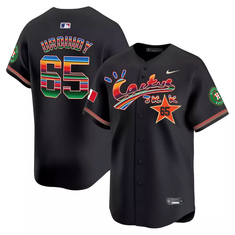 Jose Urquidy 65 Houston Astros Jersey Black Cactus Jack Mexico Flag 2023 Men Alternate