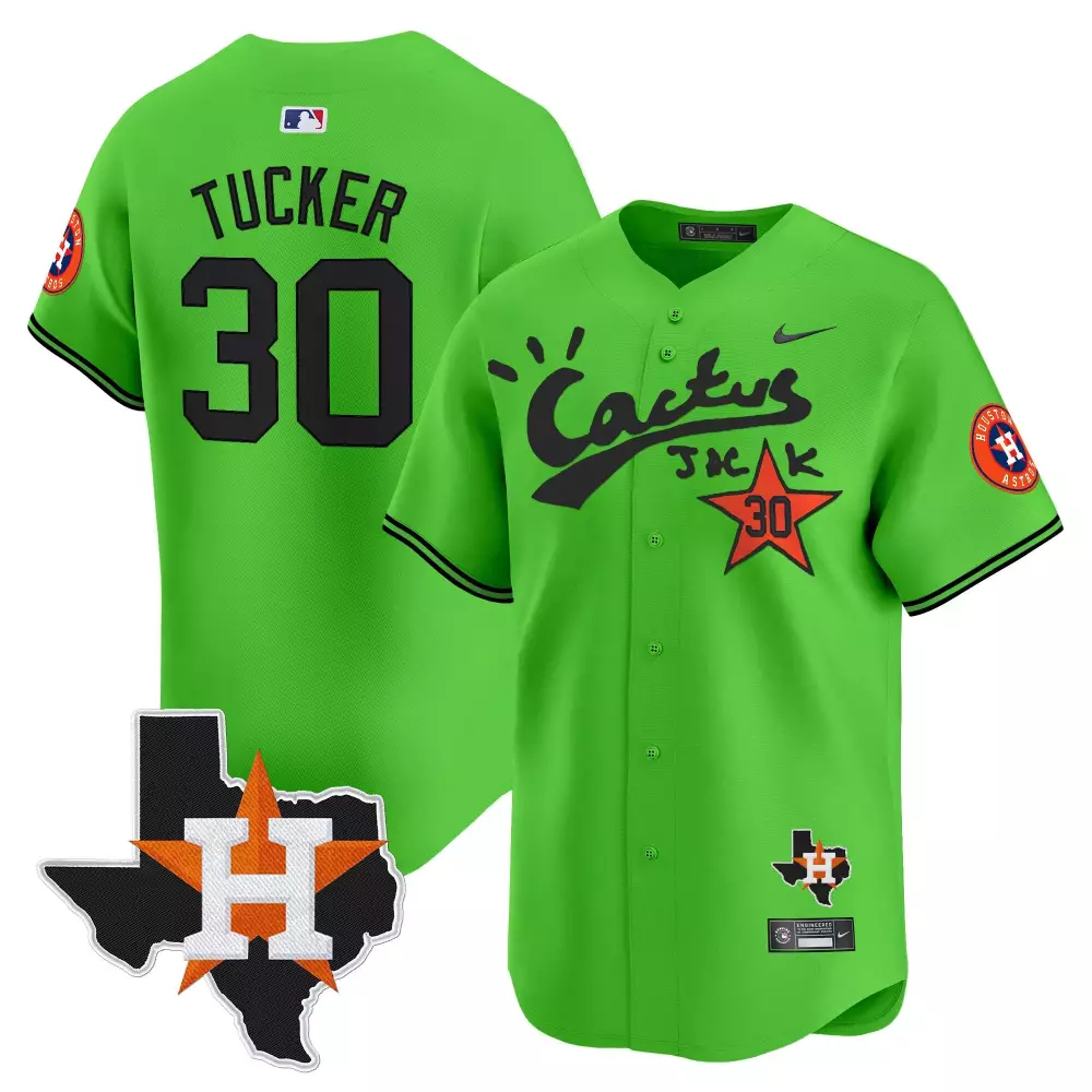 Kyle Tucker 30 Houston Astros Jersey Lime Green Cactus Jack Texas Men Black Orange