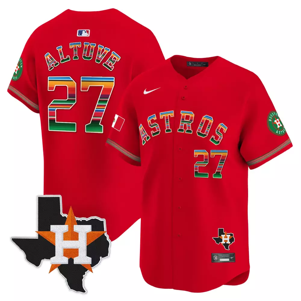 Jose Altuve 27 Astros Jersey Red Cinco De Mayo Mexican Flag Texas State Outline Men