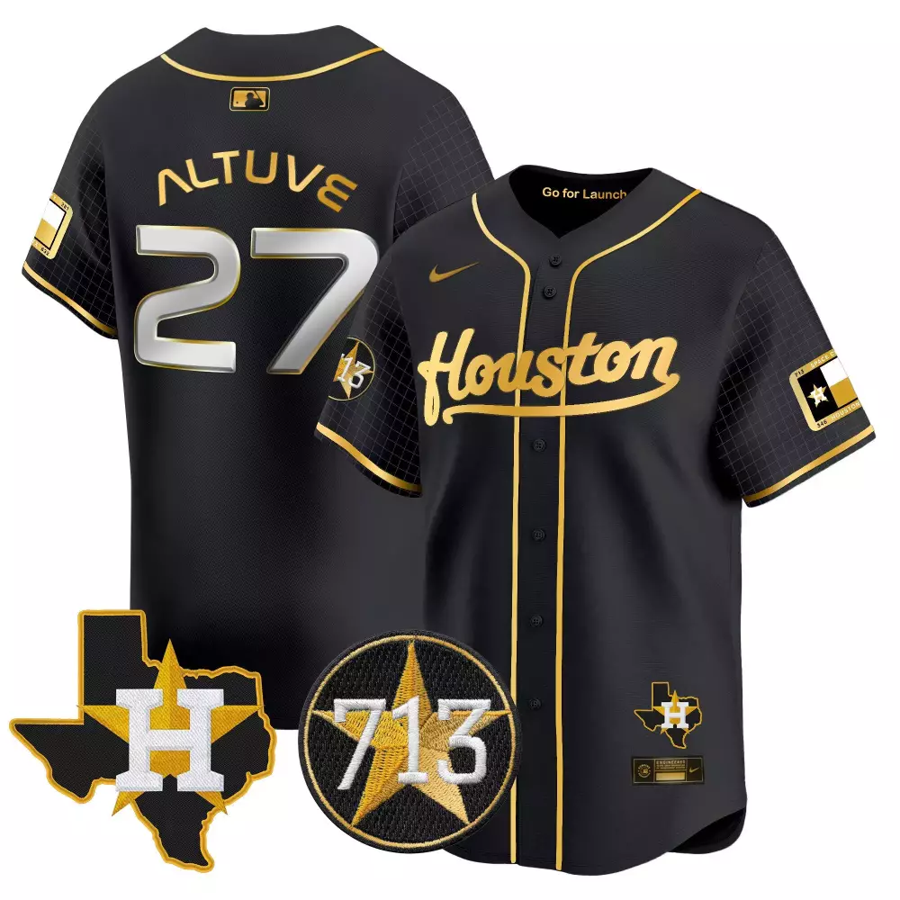 Jose Altuve 27 Houston Astros Jersey Black City Connect Texas Outline 713 Circular