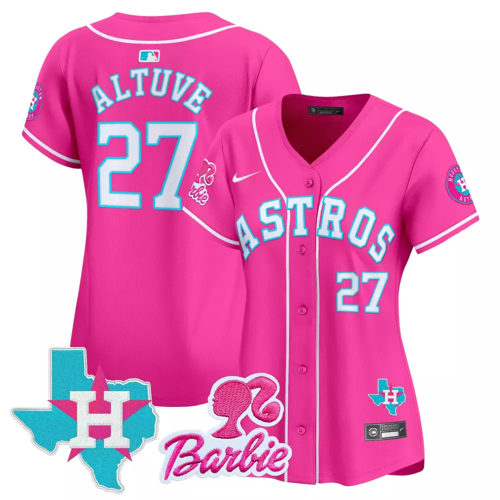 Jose Altuve 27 Astros Jersey Hot Pink Barbie Collaboration Texas Men Aqua White Vapor