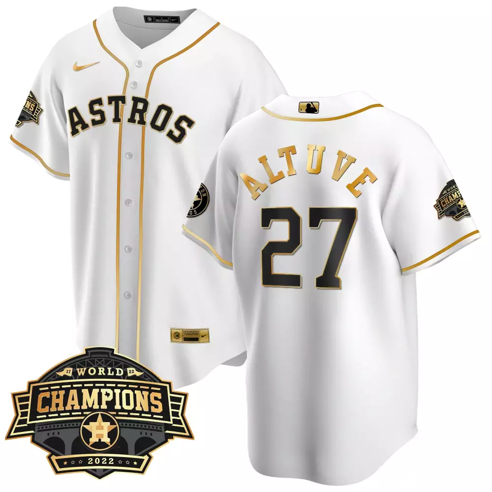Jose Altuve 27 Astros Jersey White World Series Champions 2022 Men Gold Black Cool