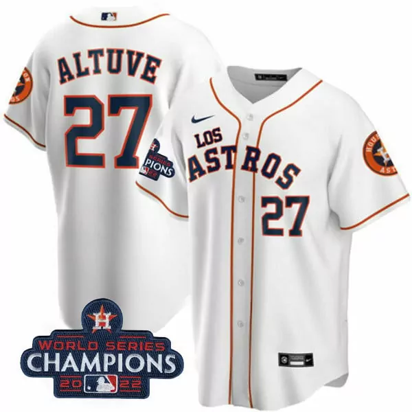 Jose Altuve 27 Houston Astros Jersey White World Series Champions 2022 Men Orange