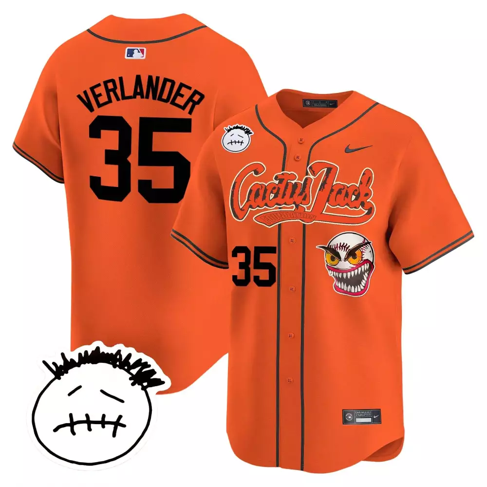 Justin Verlander 35 Jersey Orange Cactus Jack Houston Astros Travis Scott Astroworld Face Baseball Evil Eyes