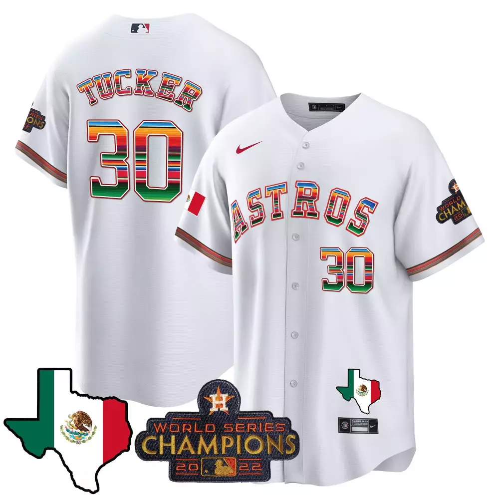 Kyle Tucker 30 Astros Jersey White World Series Champions 2022 Mexico Flag Texas