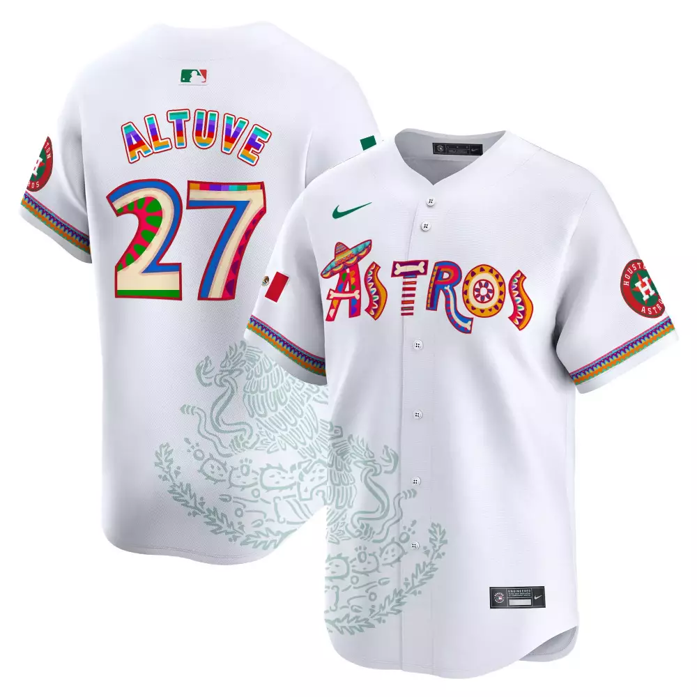 Jose Altuve 27 Astros Jersey White Mexico Flag Men City Connect Alternate Custom Design