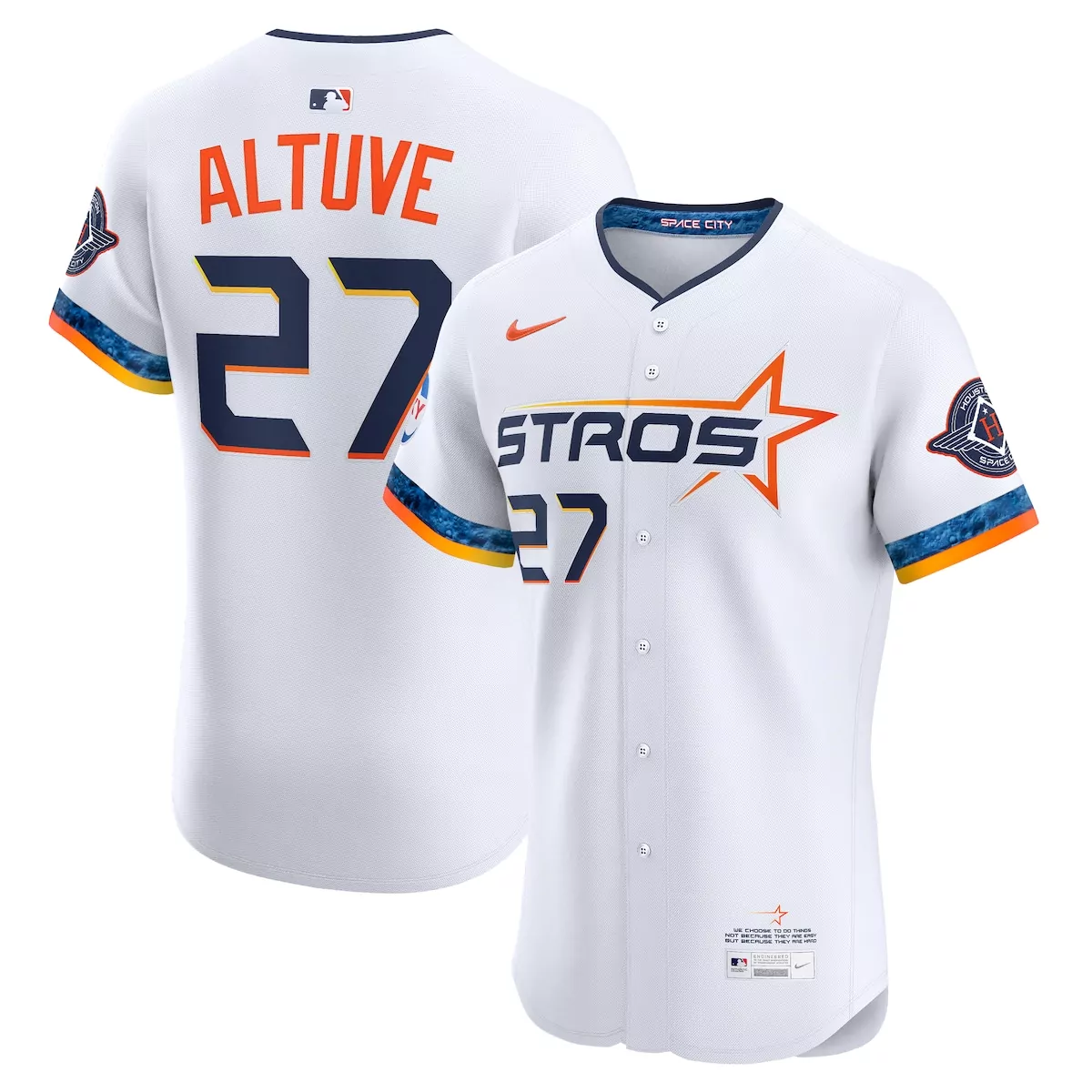 Jose Altuve 27 Astros Jersey White Space City Men Alternate Custom Design Navy Blue